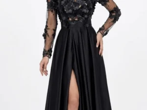 Rochie lunga din tafta neagra cu slit pe picior