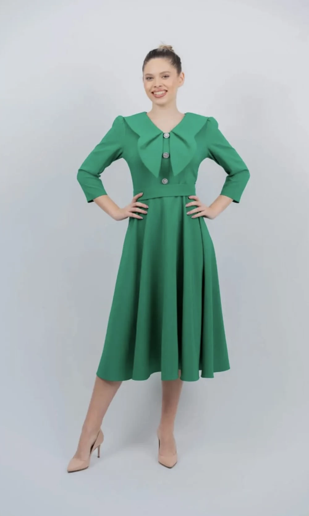 Reducere 10% - Rochie eleganta verde cu volane la bust 1 Rochie eleganta verde cu volane la bust