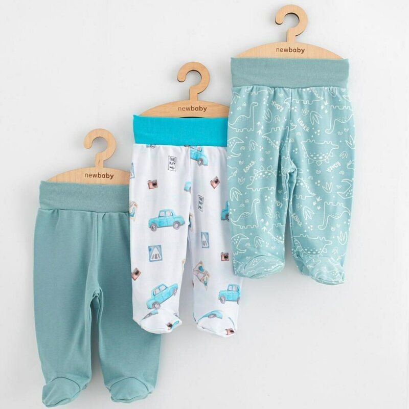 Reducere 37% - Set 3 piese, New Baby, Classic II, Include 3 perechi de pantalonasi cu botosei, Marime 56, Din bumbac 100%, Blue 1 Set 3 piese