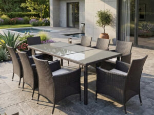 Set mobilier gradina 8 scaune si masa 196x98x73 cm