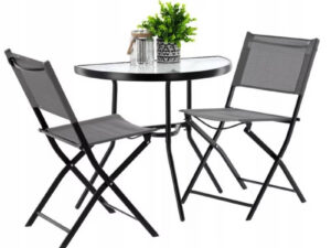 Set mobilier gradina masa semirotunda sticla calita mozaic cu 2 scaune pliabile textilen