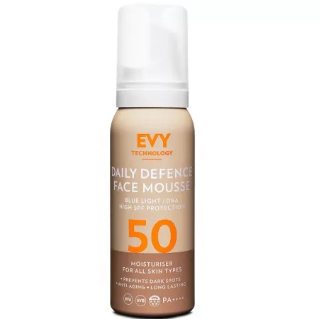 Reducere 30% - Spuma pentru fata unisex cu SPF 50 Daily Defence Face Mousse, 75 ml, Evy Technology 1 Spuma pentru fata unisex cu SPF 50 Daily Defence Face Mousse