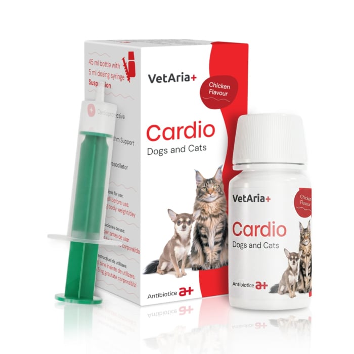 Reducere 57% – VetAria+ Cardio Caini si pisici, Suspensie orala palatabila cu aroma de pui, Flacon de 45 ml 1 VetAria+ Cardio Caini si pisici