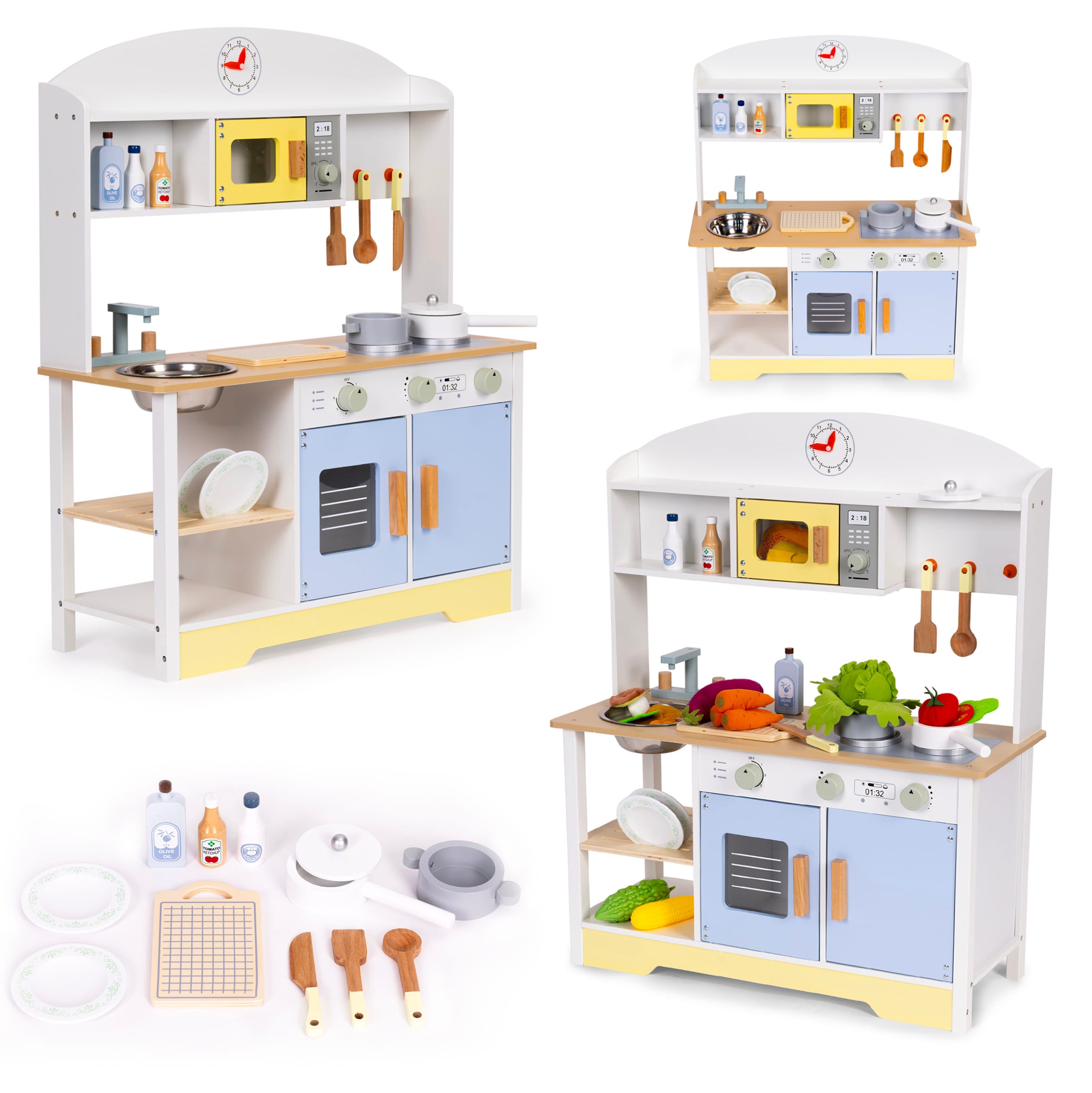 Reducere 25% – Bucatarie copii Ecotoys, lemn, cuptor microunde, masina de spalat, 12 accesorii, multicolor KID007349 1 Bucatarie copii Ecotoys
