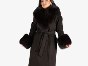 Palton lung din lana Naturala accesorizat cu Blana Naturala de Vulpe