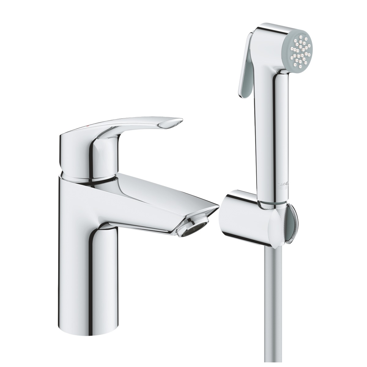 Reducere 35% – Set baterie lavoar Grohe Eurosmart S, 3/8'', monocomanda, set dus igienic, 1 jet, crom - 23124003 1 Set baterie lavoar Grohe Eurosmart S