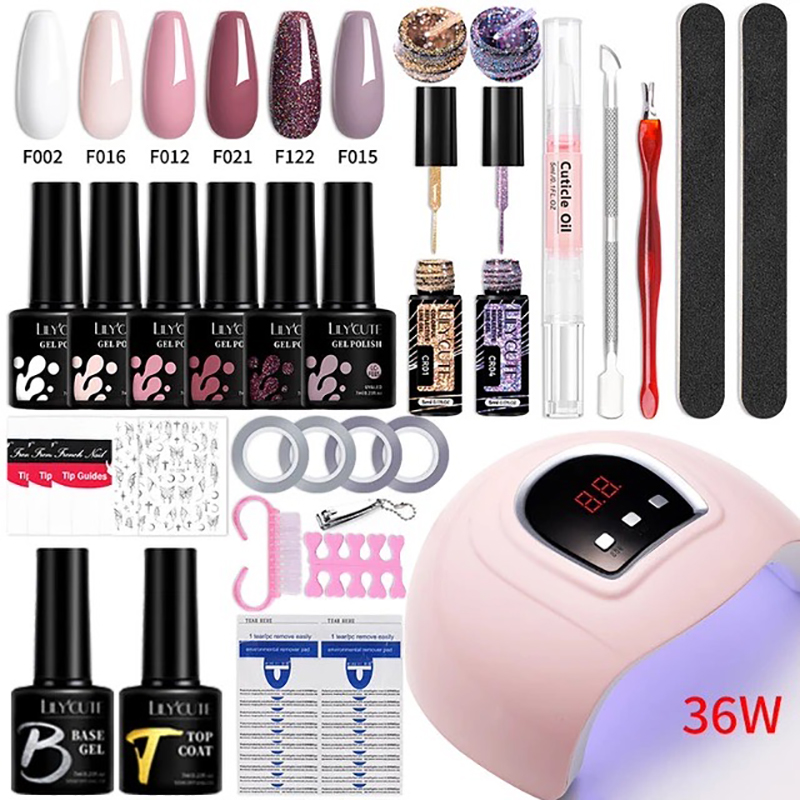 Reducere 58% – Kit Ojă Semipermanentă NW06 cu Lampă UV/LED 36W, 6 Culori, Base Coat, Top Coat și Accesorii Nail Art 1 Kit Ojă Semipermanentă NW06 cu Lampă UV/LED 36W