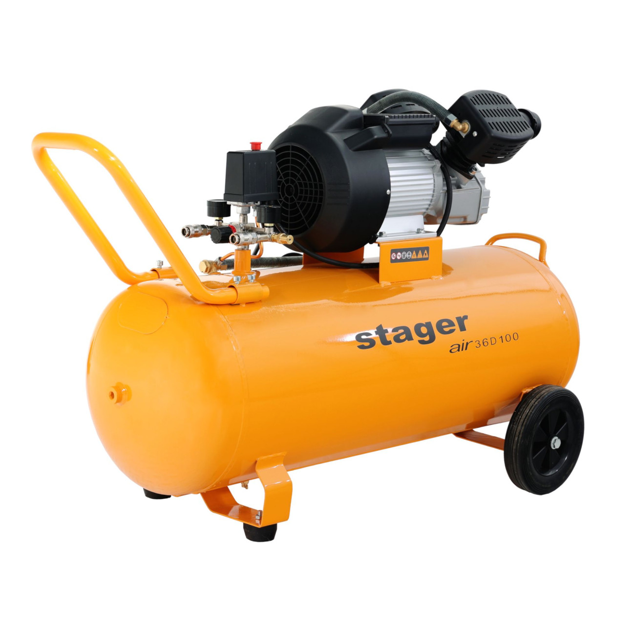 Reducere 20% – Compresor aer, 100L, 10bar, 356L/min, monofazat, angrenare directa, Stager Air 36D100 1 Compresor aer
