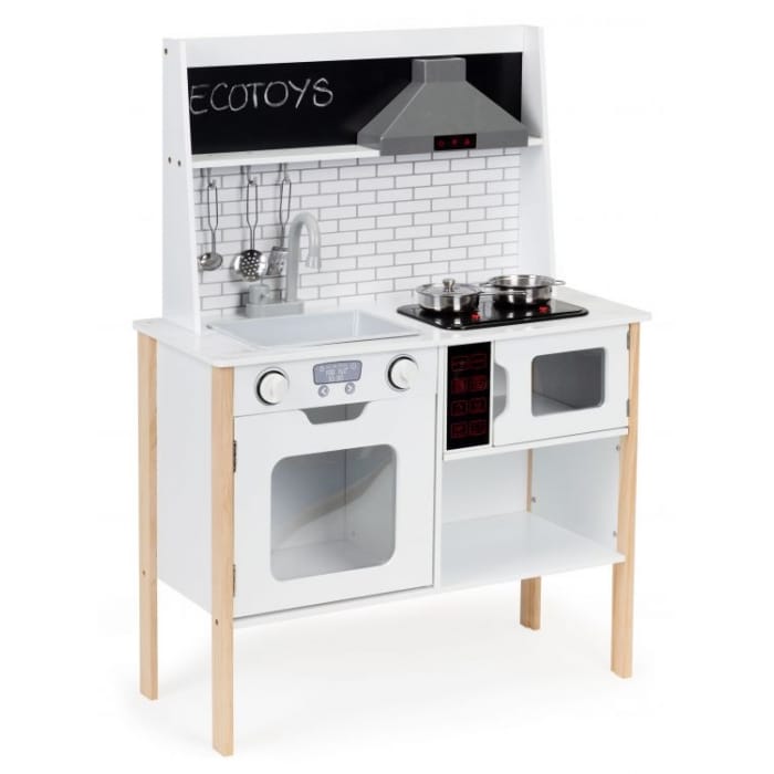 Reducere 21% – Bucatarie copii Ecotoys, lemn, accesorii, sunete si lumini, alb KID975389 2 lemn