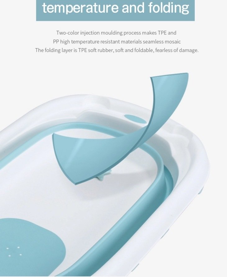 Reducere 58% – Cadita bebelusi Little Mom Fold Blue pliabila, cu dop evacuare, picioare cu material antiderapant, margini rotunjite 1 Cadita bebelusi Little Mom Fold Blue pliabila