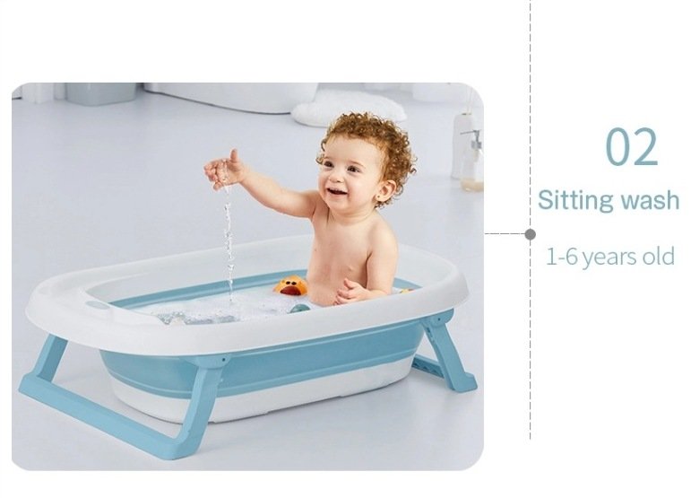 Reducere 58% – Cadita bebelusi Little Mom Fold Blue pliabila, cu dop evacuare, picioare cu material antiderapant, margini rotunjite 2 cu dop evacuare