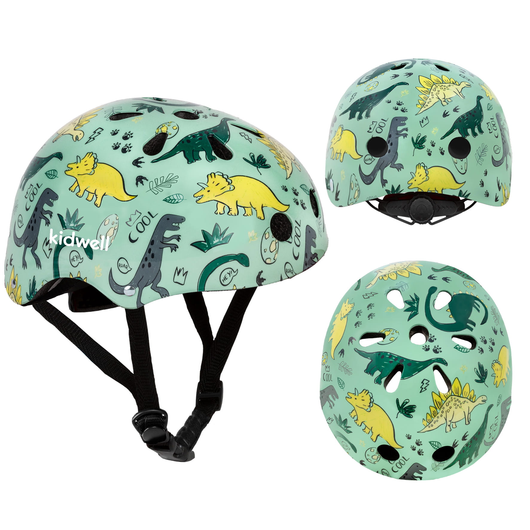 Reducere 26% – Casca bicicleta copii Kidwell ORIX Plus Dino, curele reglabile, orificii aerisire, verde KID707971 2 curele reglabile