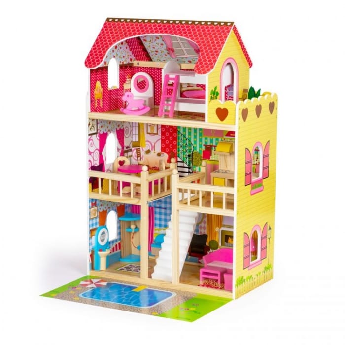 Reducere 12% – Casuta de Papusi Ecotoys, lemn, mobilier, piscina, multicolor KID974818 1 Casuta de Papusi Ecotoys