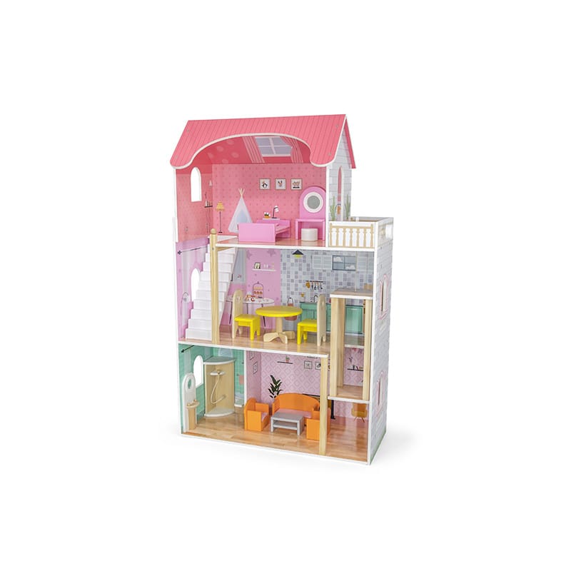 Reducere 13% – Casuta de papusi Viga Toys, Big Fancy, lemn, mobilier, 3 etaje, multicolor KID445705 1 Casuta de papusi Viga Toys