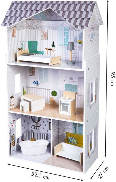 Reducere 12% – Casuta de Papusi Ecotoys, Grace, lemn, mobilier, 3 etaje, alb/gri KID974894 2 Grace