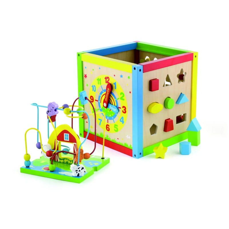Reducere 13% – Centru activitati PolarB Viga, lemn, tabla desen, ceas, sortator forme, 5 in 1, multicolor KID585068 2 lemn