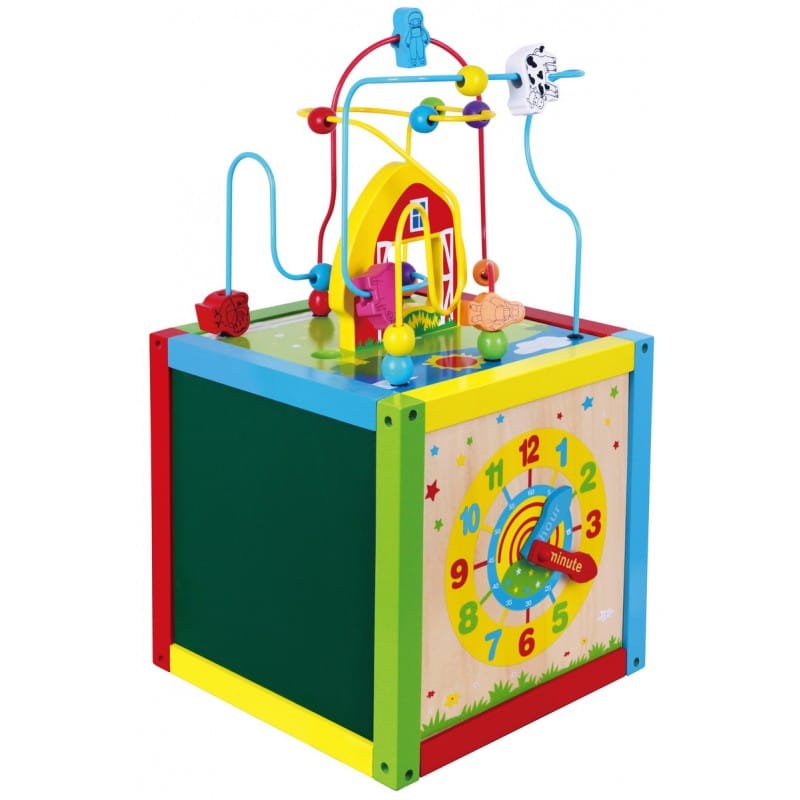 Reducere 13% – Centru activitati PolarB Viga, lemn, tabla desen, ceas, sortator forme, 5 in 1, multicolor KID585068 1 Centru activitati PolarB Viga