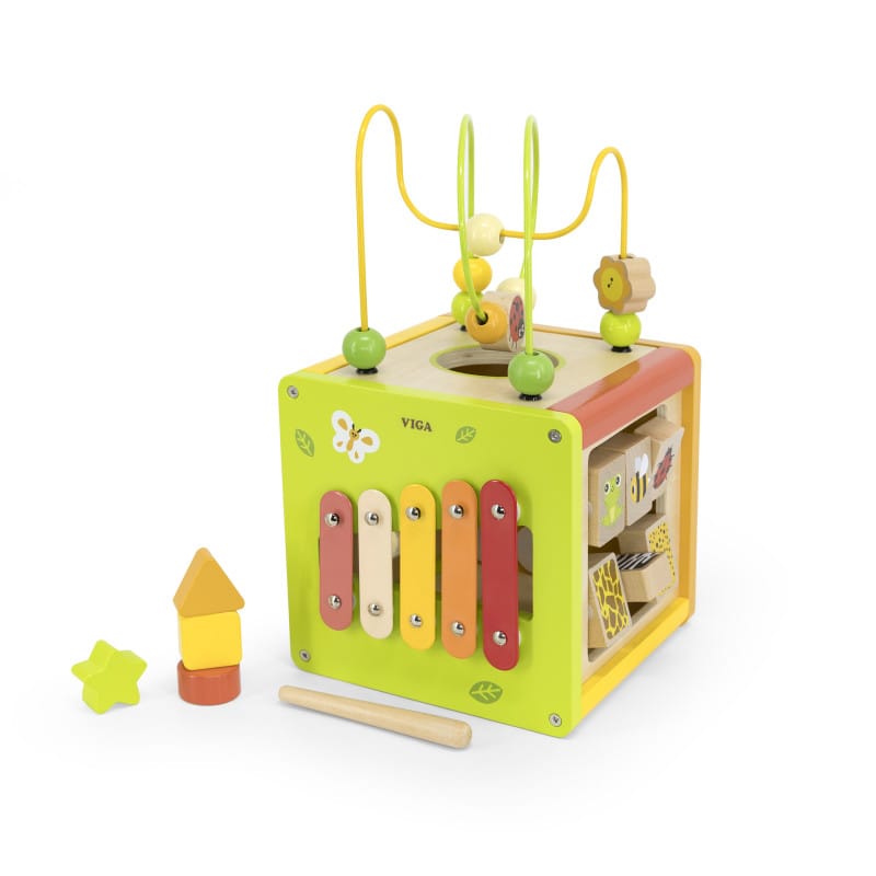 Reducere 13% – Centru activitati PolarB Viga, lemn, xilofon, sortator forme, 5 in 1, multicolor KID447167 1 Centru activitati PolarB Viga