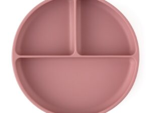 Farfurie compartimentata PetiteMars cu ventuza si 3 compartimente TakeMatch silicon roz