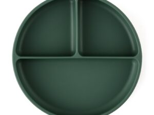 Farfurie compartimentata PetiteMars cu ventuza si 3 compartimente TakeMatch silicon verde