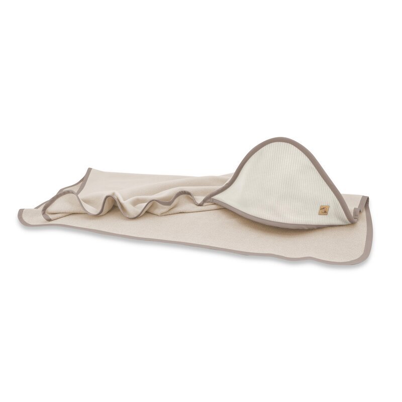 Reducere 56% – Prosop cu gluga Qmini Beige, 100x100 cm, din bambus si bumbac interlock 1 Prosop cu gluga Qmini Beige