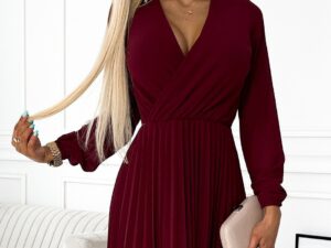 Rochie de ocazie scurta din chiffon burgundy plisata vaporoasa Lisa