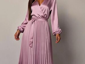 Rochie din satin lila plisata suprapusa Calypso