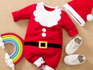 Salopeta Copii Rosie de Craciun Santa Claus - 9-12 luni