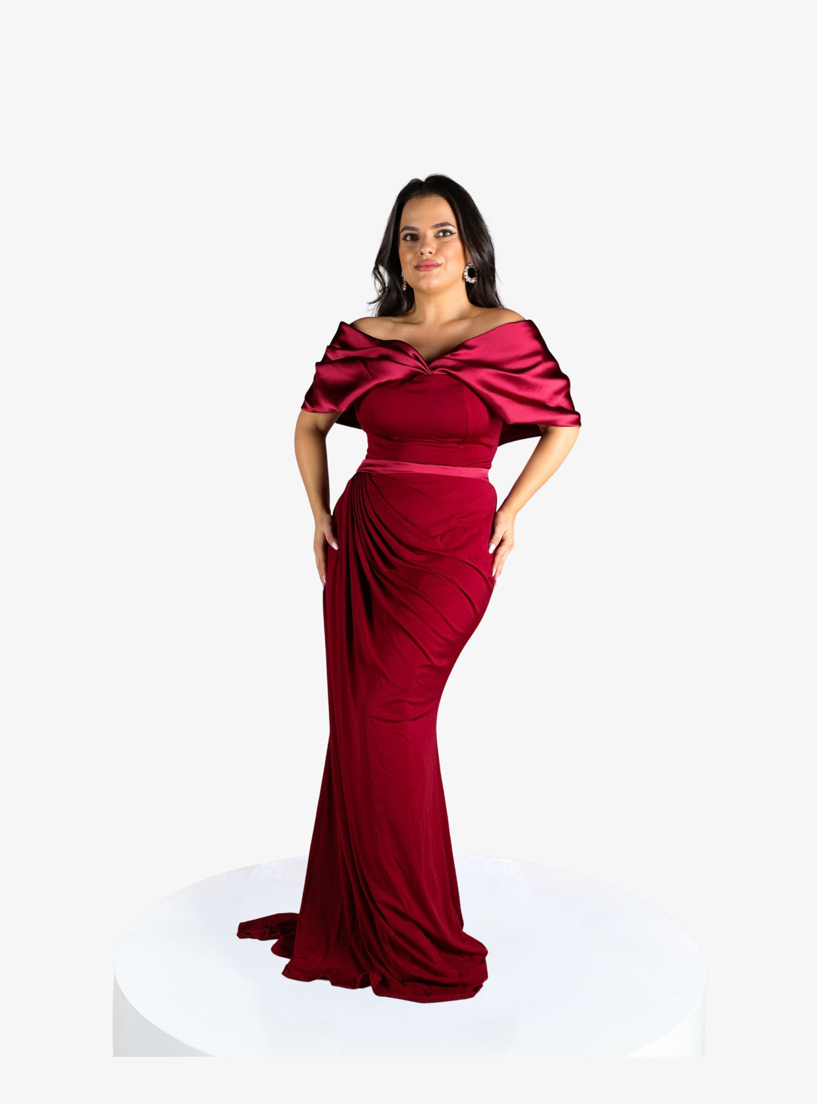 Reducere 38% – Rochie Eleganta cu Drapaje Asimetrice “Soline”, Burgundy - L 1 Rochie Eleganta cu Drapaje Asimetrice “Soline”