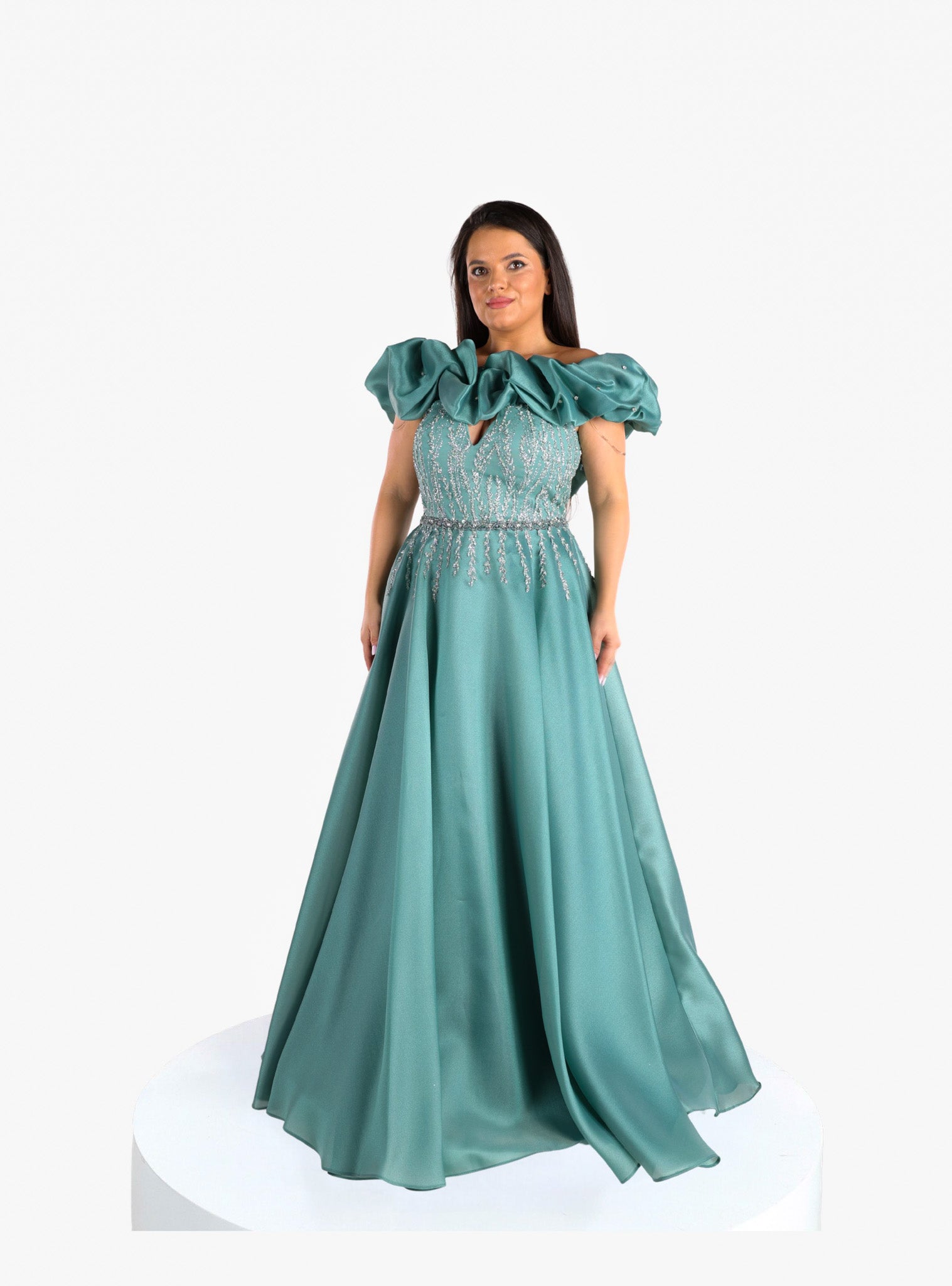 Reducere 44% – Rochie de seară lungă “Milenna”, Verde Salvie - XL 1 Rochie de seară lungă “Milenna”