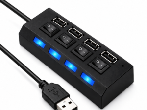 Hub USB cu 4 Porturi si intrerupatoare Individuale LED Albastru
