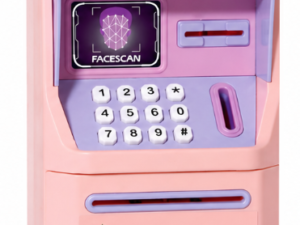 Pusculita Electronica pentru Copii Tip ATM cu sanare faciala parola si depozitare Bani colorata