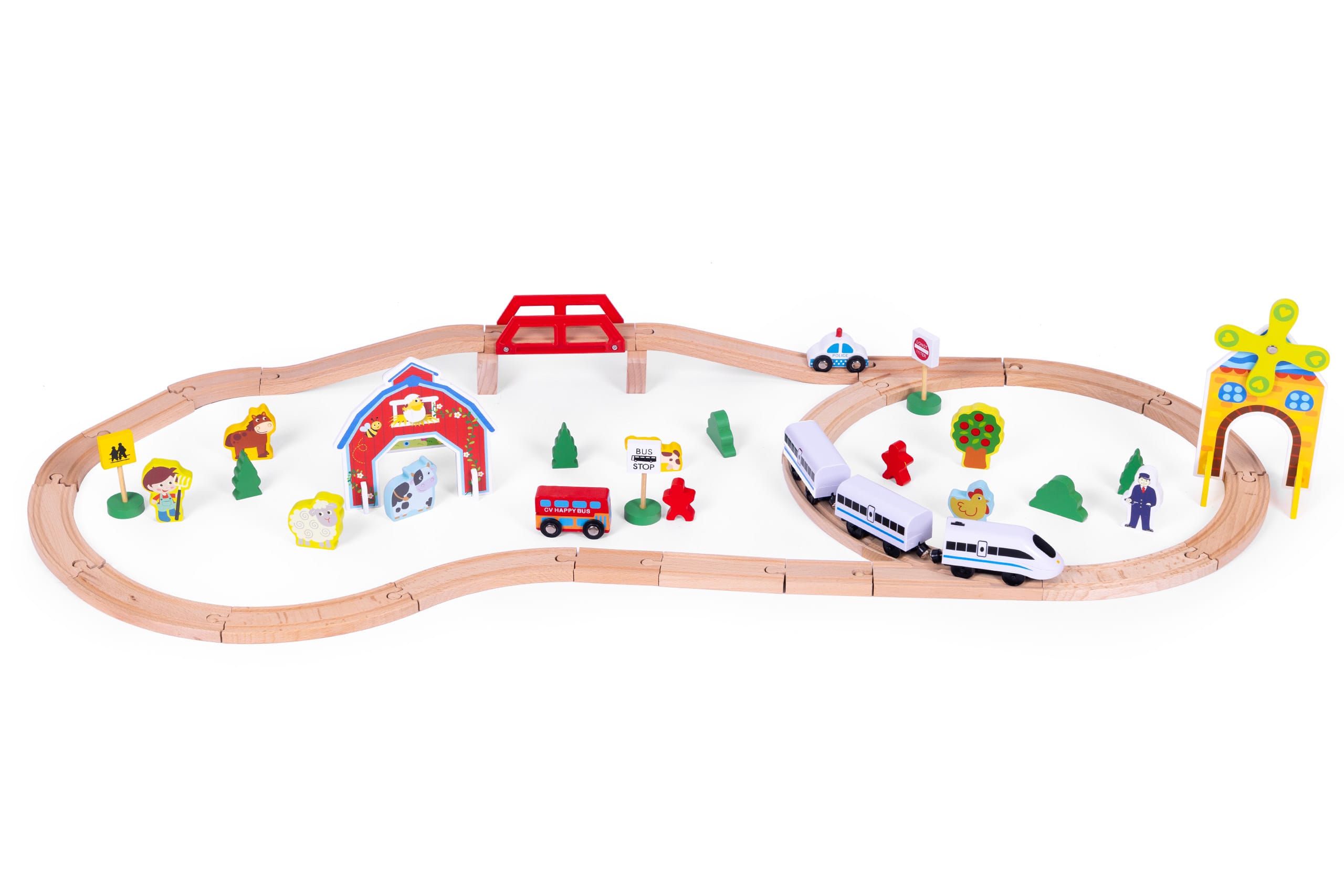 Reducere 24% – Set trenulet Ecotoys, lemn, baterii, 53 elemente KID065401 2 lemn