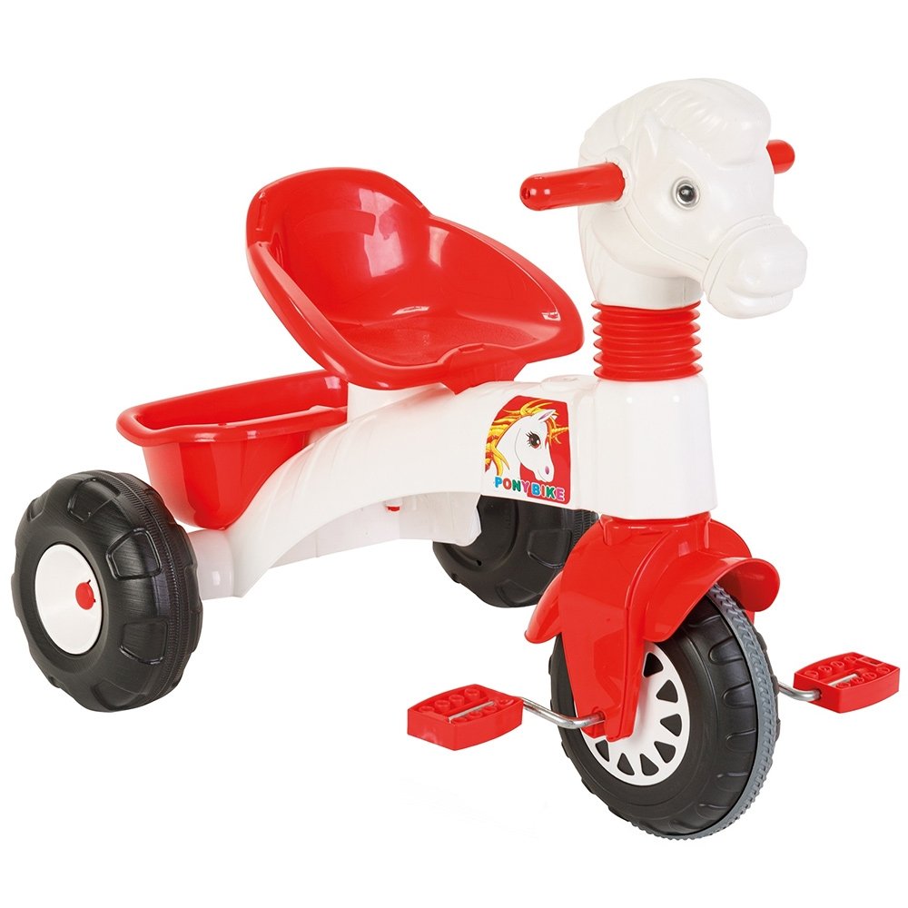 Reducere 50% – Tricicleta pentru copii Pilsan Pony White cu pedale, cosulet pentru jucarii, sezut cu spatar, greutate admisa 35 kg 1 Tricicleta pentru copii Pilsan Pony White cu pedale