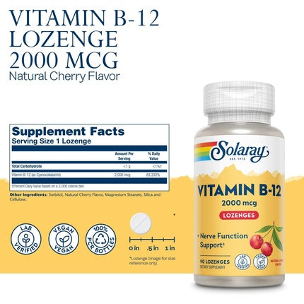 Reducere 14% – Vitamine B-12, Solaray, 2000mcg, aromă cireșe 2 Solaray