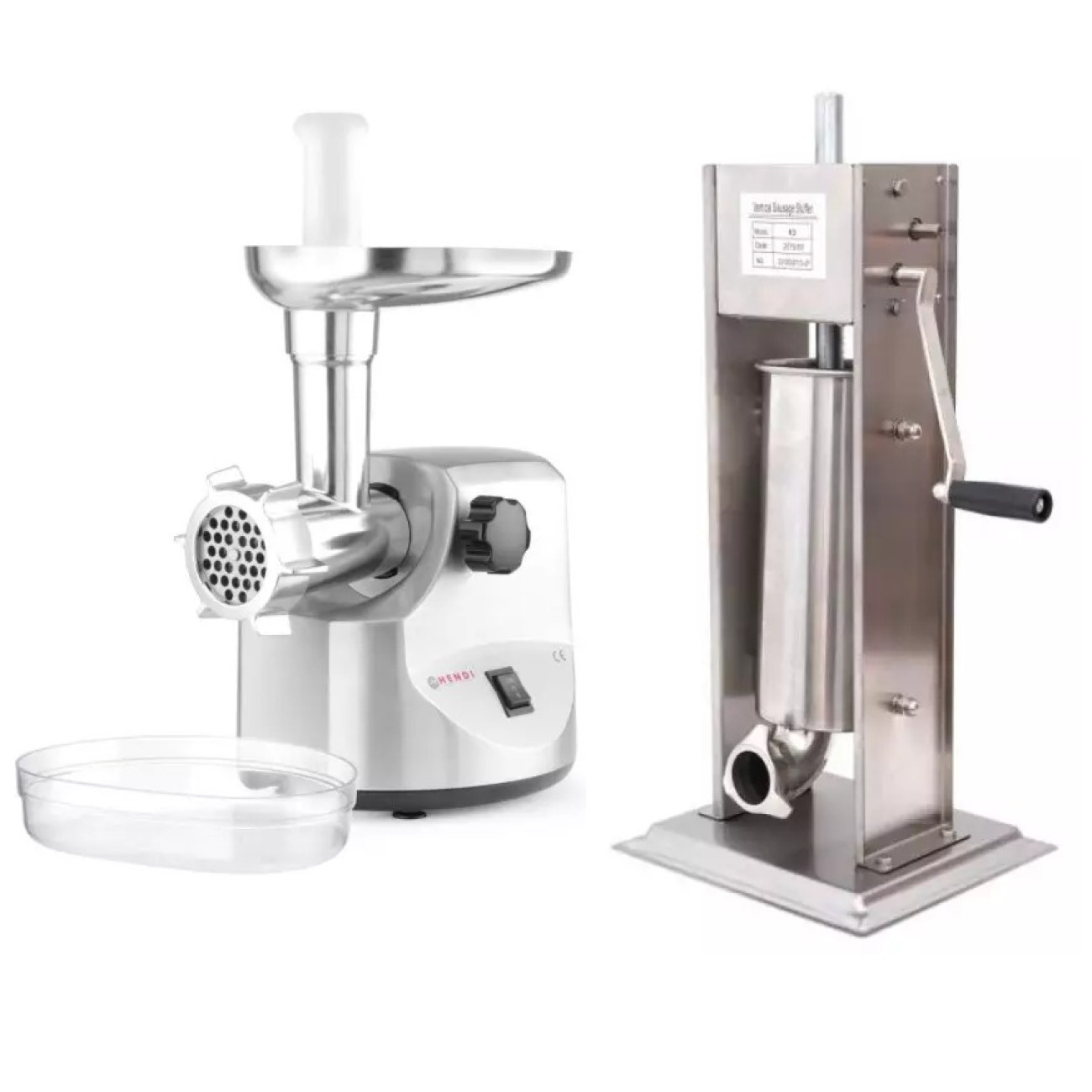 Reducere 20% – Pachet Masina de tocat carne, 400W, 100-300 Kg/h, Hendi 198 + Masina de Umplut Carnati Profi Line, 5 Kg, 2 Viteze de Umplere, 4 Palnii Inox 1 Pachet Masina de tocat carne