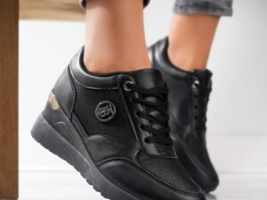 Adidasi dama cu platforma Negri din Piele Ecologica si Textil Ilea