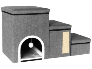 Ansamblu joaca pisici 3in1 trepte casuta panou sisal compact