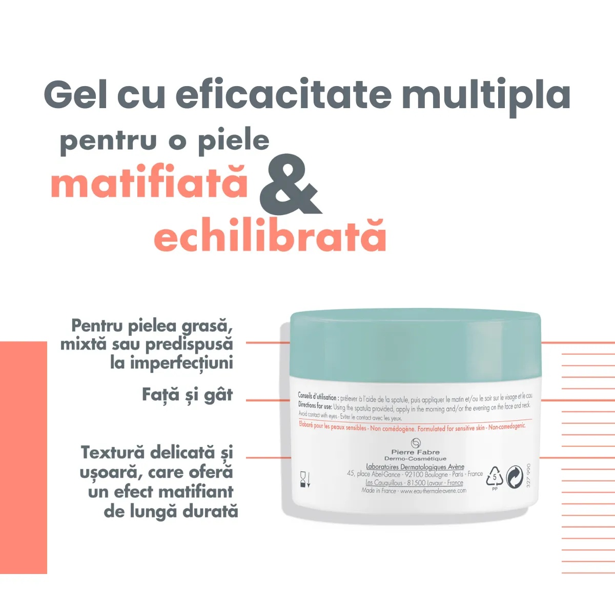 Reducere 50% – Aqua Gel Cleanance matifiant, 50ml, Avene 2 50ml
