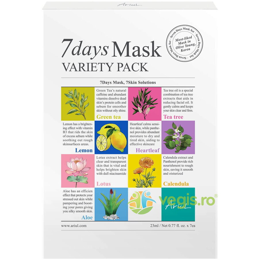 Reducere 25% – Set 7 Masti Ariul 7Days Mask Variety Pack 1 Set 7 Masti Ariul 7Days Mask Variety Pack