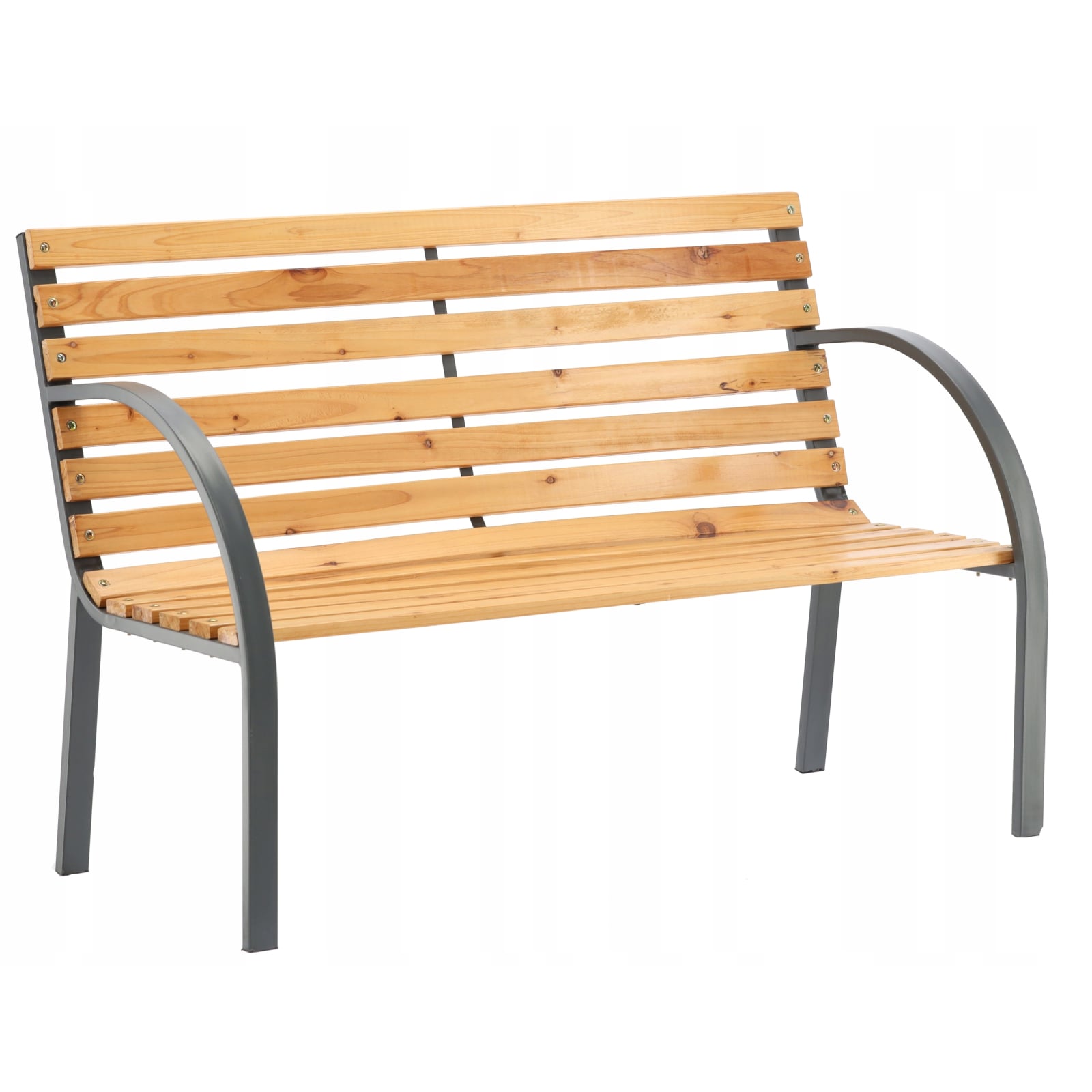 Reducere 20% – Banca de gradina din lemn, cadru din otel cu spatar, 120x60x80 cm, maro natur 1 Banca de gradina din lemn