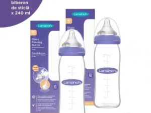 Biberon din sticla cu tetina flux mediu 240ml