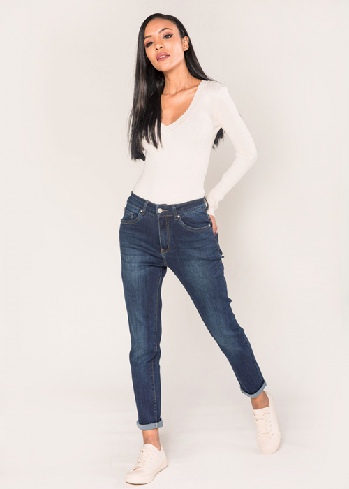 Reducere 25% – Blugi dama mom fit Nina Carter albastru inchis P189-2 M7 1 Blugi dama mom fit Nina Carter albastru inchis P189-2 M7