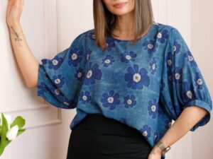 Bluza albastra cu imprimeu floral bleumarin Harper plus size