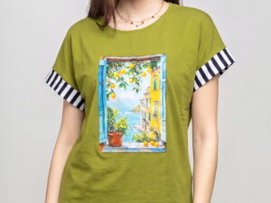 Bluza cu panou aplicat - peisaj italian cu lamai