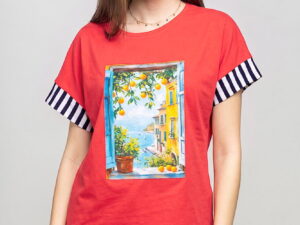 Bluza cu panou aplicat - peisaj italian cu lamai