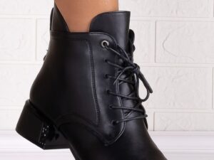 Botine dama Imblanite Negre din Piele Ecologica Helara
