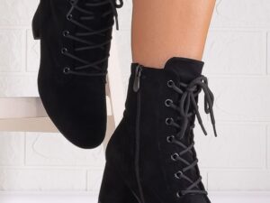 Botine Dama Imblanite Negre din Piele Ecologica Intoarsa Floreva