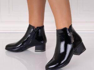 Botine Dama Imblanite Negre din Piele Ecologica Lacuita Aemala