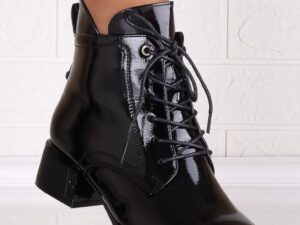 Botine dama Imblanite Negre din Piele Ecologica Lacuita Helara